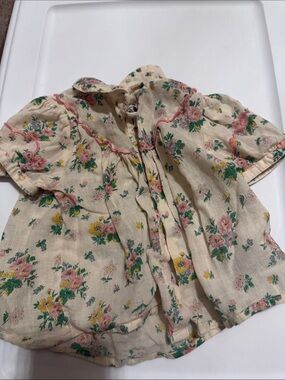 Emile & Ida Floral Tie-Front Cream Girls' Top